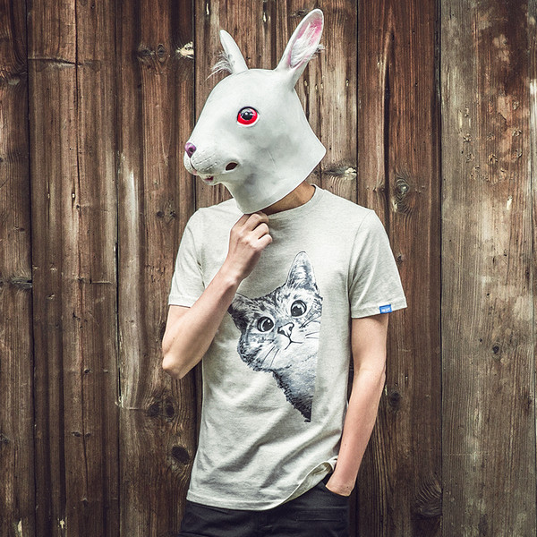 Μεγάλη μπλούζα σε δύο χρώματα και γατάκι εφαρμογή