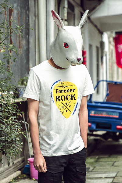 Δίχρωμη μπλούζα με κοντά μανίκια και την επιγραφή «Forever Rock»