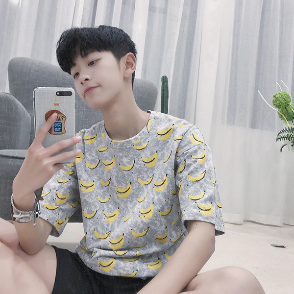 κοντό μανίκι T-shirt πολύ φρέσκο ​​καλοκαίρι ανδρών με κίτρινο banancheta