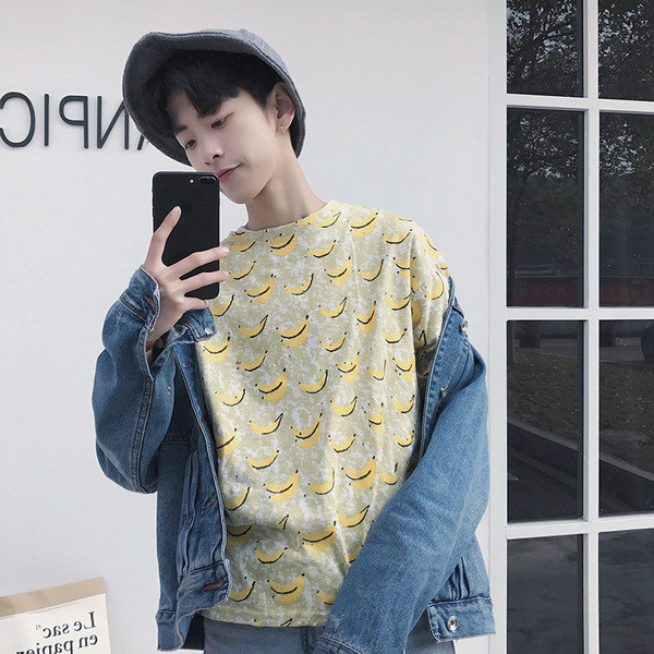 κοντό μανίκι T-shirt πολύ φρέσκο ​​καλοκαίρι ανδρών με κίτρινο banancheta