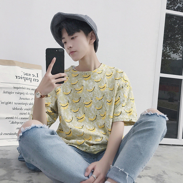 κοντό μανίκι T-shirt πολύ φρέσκο ​​καλοκαίρι ανδρών με κίτρινο banancheta