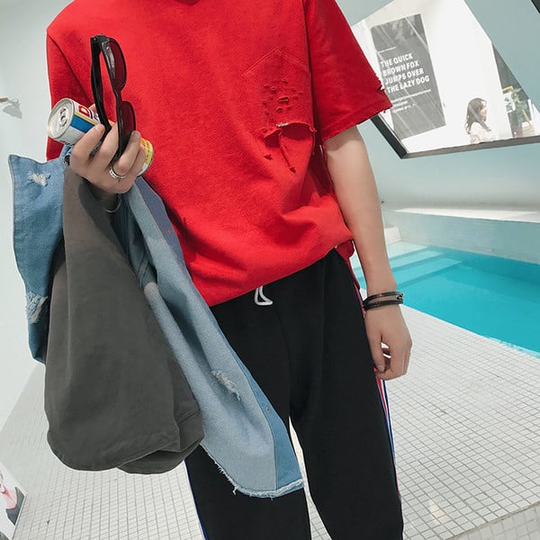 T-shirt λαιμό razrafana Τρέχουσα ανδρών σε κόκκινο και λευκό