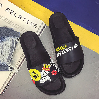 Страхотни рисувани дамски черни чехли