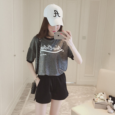 Плюшена женска блуза с къс ръкав в два цвята