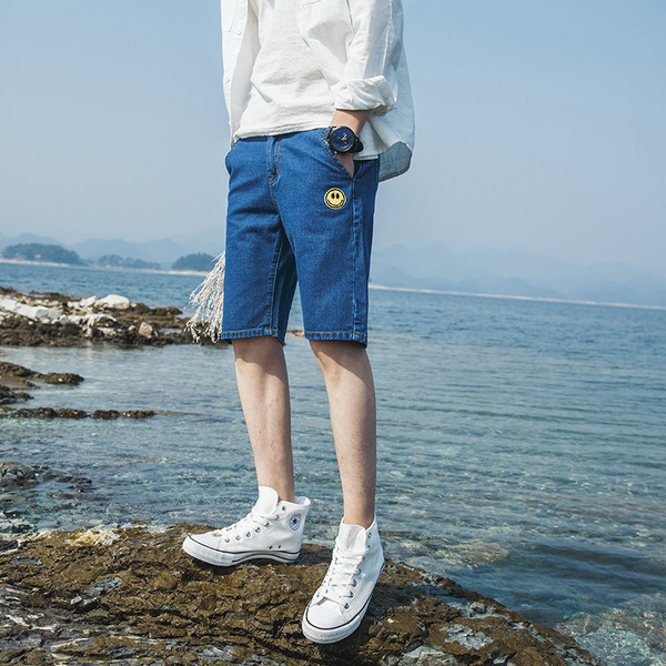 Мъжки 3/4 дънки светъл и тъмен вариант с пришита усмивка