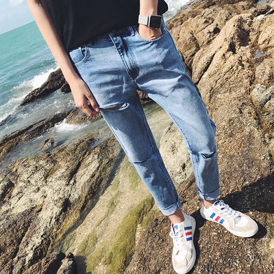 Мъжки пролетно-летни дънки - тъмни и светли с цепки