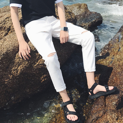 Мъжки пролетно-летни дънки - тъмни и светли с цепки