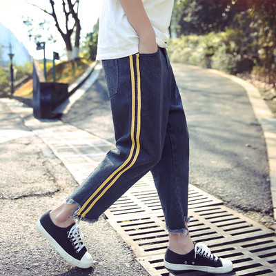 Отпуснати мъжки дънки тип панталон с ленти в 2 цвята
