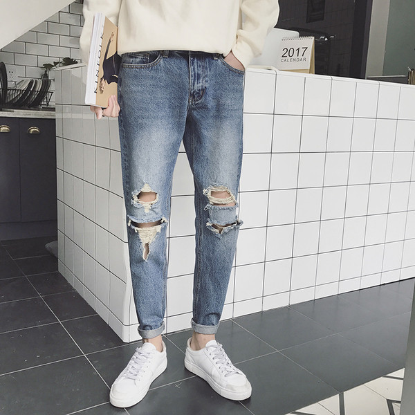 Невероятни хит мъжки дънки със скъсано коляно тип 7/8