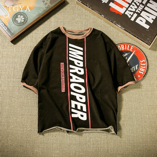 Широка мъжка стилна тениска с надпис в 2 цвята