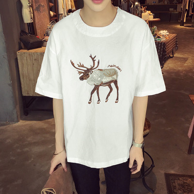 Интересна дълга мъжка тениска с апликация елен