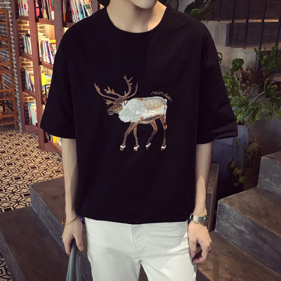 Интересна дълга мъжка тениска с апликация елен