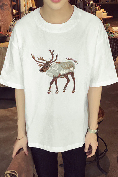 Интересна дълга мъжка тениска с апликация елен