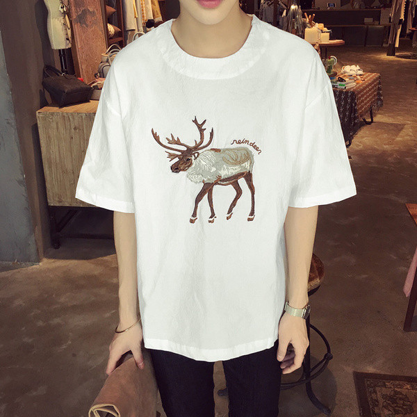 Интересна дълга мъжка тениска с апликация елен