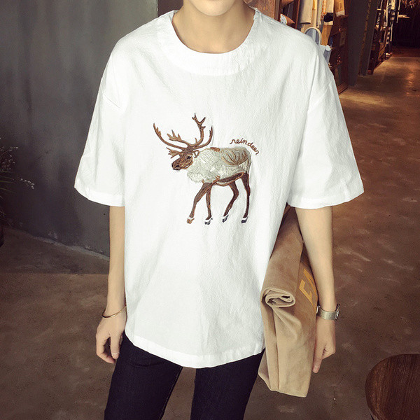 Интересна дълга мъжка тениска с апликация елен