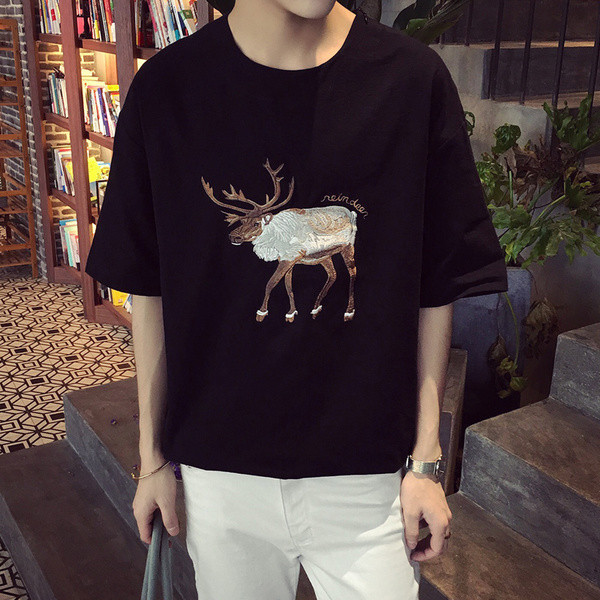 Интересна дълга мъжка тениска с апликация елен