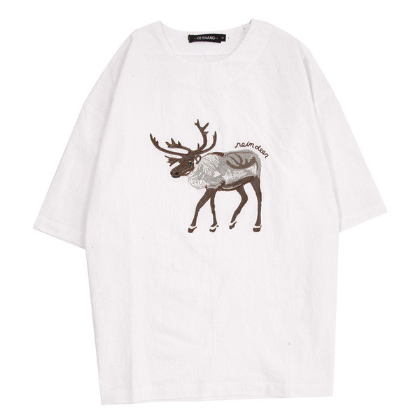 Интересна дълга мъжка тениска с апликация елен