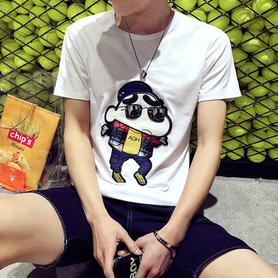 Нестандартна тениска с къс ръкав с райета и анимирана бродерия