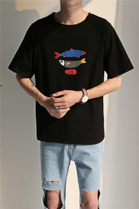 μακρύ πουκάμισο Κομψή άνδρες με κοντά μανίκια και απλικέ ψάρια