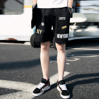 Пролетно-летни мъжки къси панталони с надпис New York в бял и черен цвят