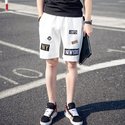 Пролетно-летни мъжки къси панталони с надпис New York в бял и черен цвят