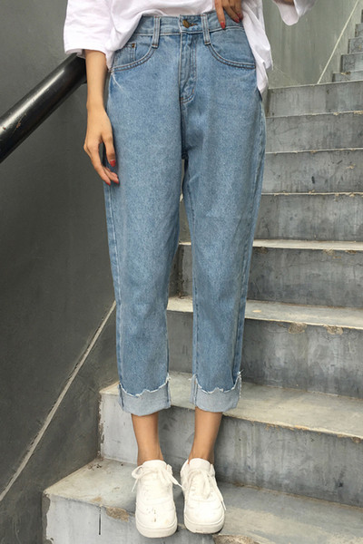 Стилни дамски дънки с висока талия и крачол в тип 7/8