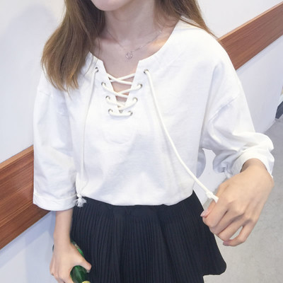 Ежедневна дамска блуза в няколко цвята с връзки 