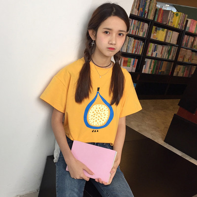 Ежедневна дамска тениска с къс ръкав в бяло и жълто