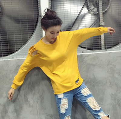 Κυρίες καθημερινή μπλούζα με μακριά μανίκια σχισμένο σε τρία χρώματα