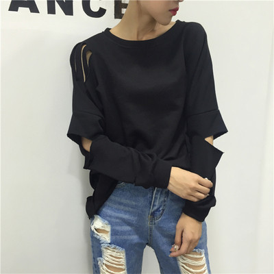 Κυρίες καθημερινή μπλούζα με μακριά μανίκια σχισμένο σε τρία χρώματα