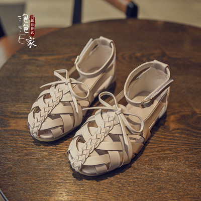 Детски кожени плетени сандали за момиче 