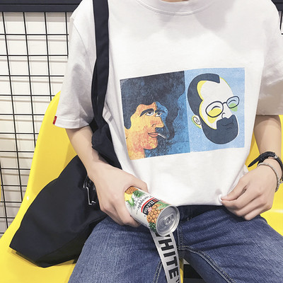 μεγάλη μπλούζα Οι άνδρες με κοντά μανίκια και απλικέ σε δύο χρώματα