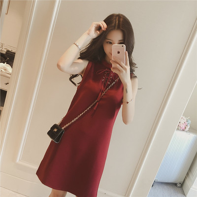 Μεγάλη κυρίες φόρεμα με δεσμούς λαιμό σε δύο χρώματα