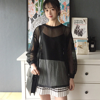 Πλέγμα κυρίες μακρύ μπλούζα με μακριά μανίκια