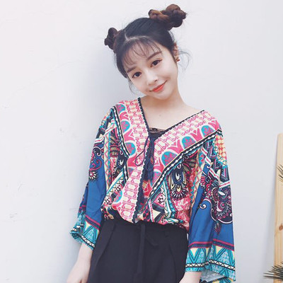 Μεγάλη Κυρίες Μπλούζα με μακριά φαρδιά μανίκια, V-neck