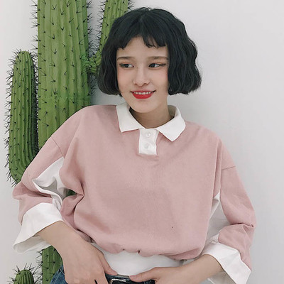 Ежедневна дамска блуза с дълъг широк ръкав и малка якичка