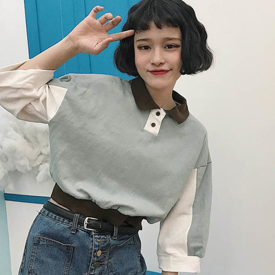 Ежедневна дамска блуза с дълъг широк ръкав и малка якичка