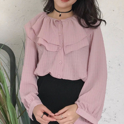 Πολλά φρέσκα κυρίες πουκάμισο με μακριά φαρδιά μανίκια σε δύο χρώματα