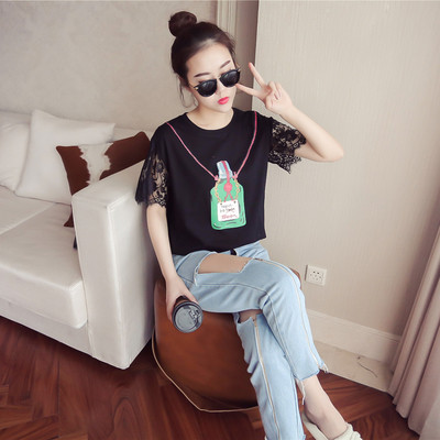 Μοναδικό κυρίες μακρύ μπλούζα με μανίκια δαντέλα και απλικέ