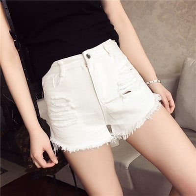 Дамски къси бели и черни дънкови панталони с ресни