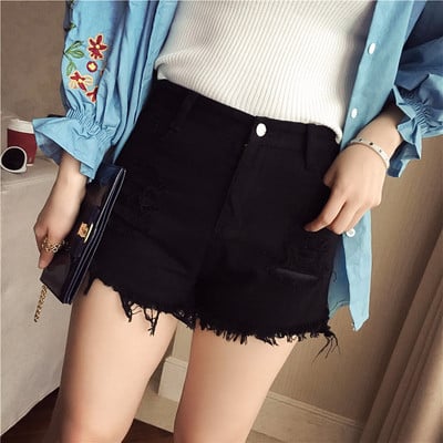 Дамски къси бели и черни дънкови панталони с ресни