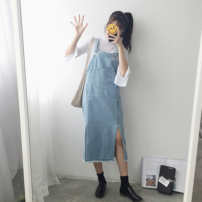 Много свежа дънкова дамска рокличка тип гащеризон