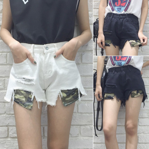 Σύγχρονη κυρίες σύντομο παντελόνι τζιν με καμουφλάζ padding