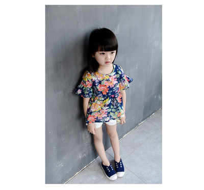 Свежа пролетно-лятна риза с къс ръкав с флорални мотиви за момичета в 2 цвята