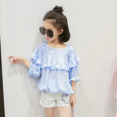 Елегантна блуза за момичета с ластик и къдри