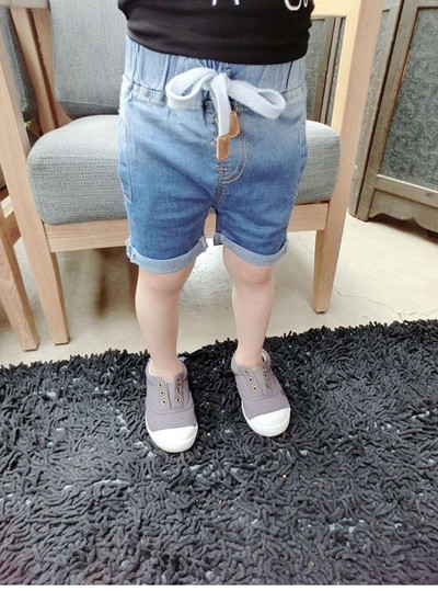 Ластични къси дънкови панталони с връзки