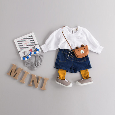 Стилни къси дънкови панталони с връзки за момичета