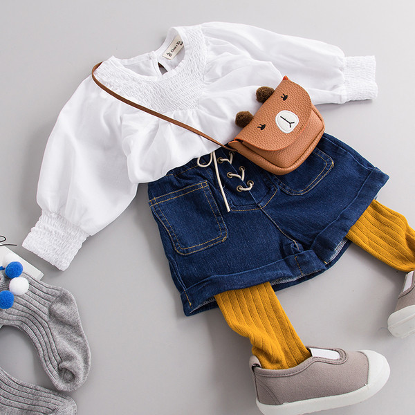 Стилни къси дънкови панталони с връзки за момичета