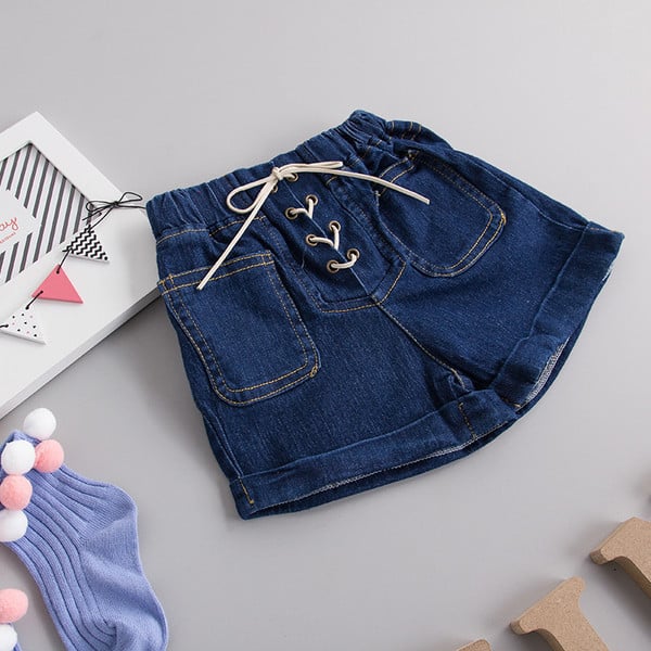 Стилни къси дънкови панталони с връзки за момичета