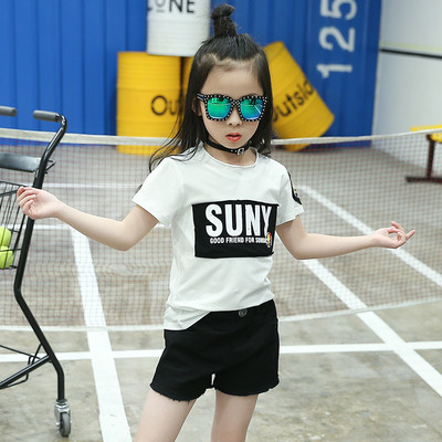 Много стилна блузка с къс ръкав за момиче в четири различни цвята и надпис